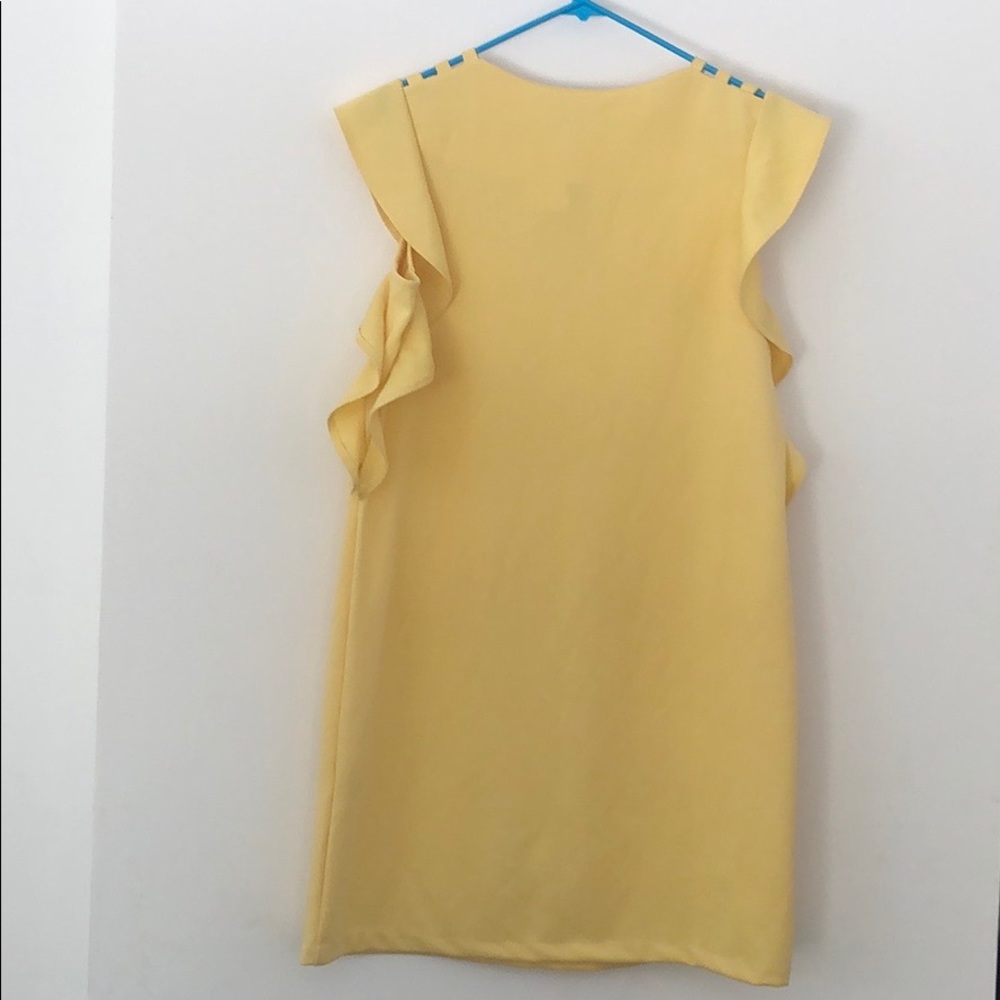 ABS Collection Yellow Ruffle LaceUp Shoulder Dress - Picture 8 of 10